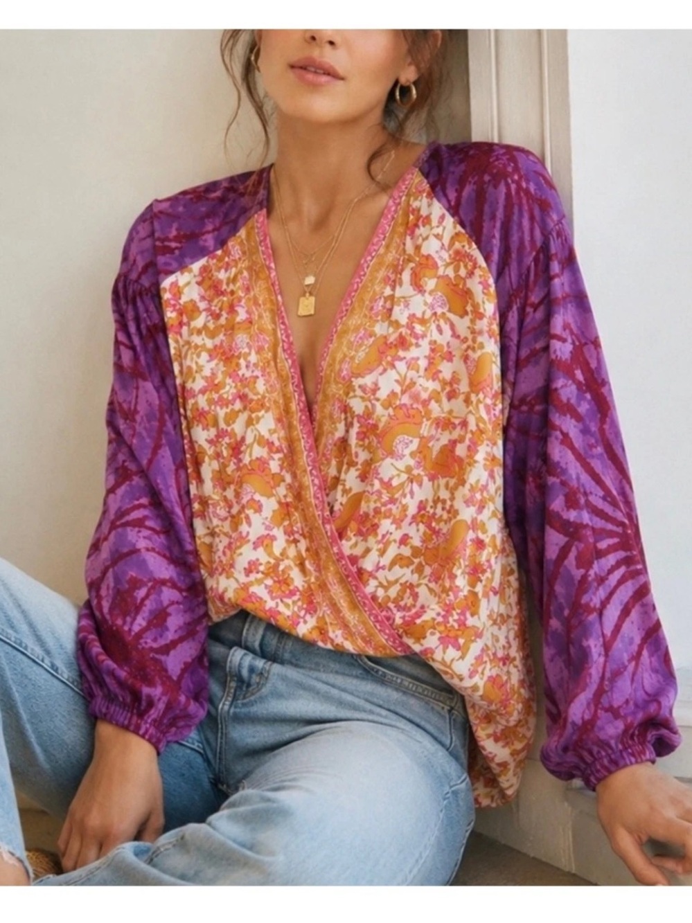Free People Cruisin Together Printed Blouse Size M